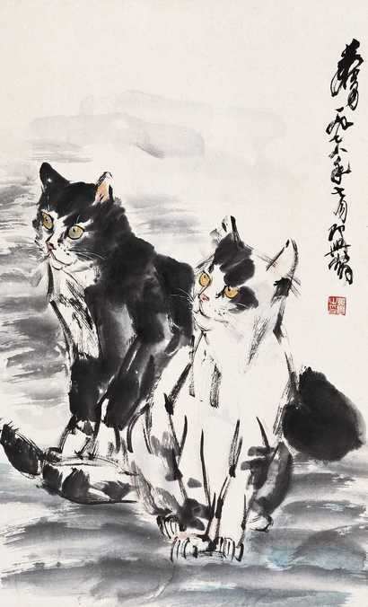 黄胄 1978年作 双猫 立轴